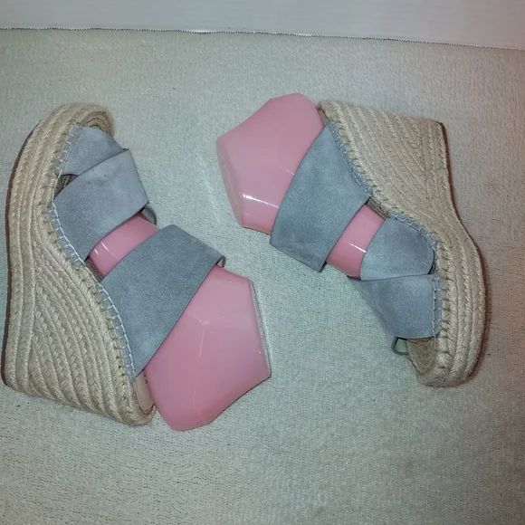 Kenneth Cole New York Olivia X-Band Grey Espadrille Wedge Sandal size 7 - Picture 2 of 8